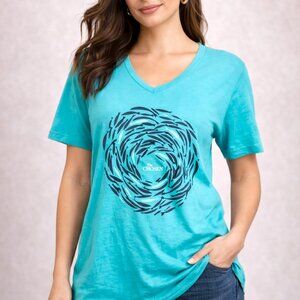 The CHOSEN NWT Teal Women V-Neck XL Graphic T-Shirt Christian Faith Fish Jesus